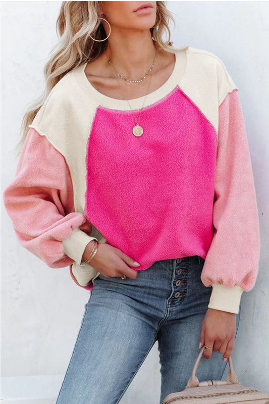 Pink Colorblock Fleece SWEATSHIRT