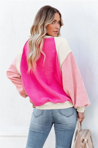 Pink Colorblock Fleece SWEATSHIRT