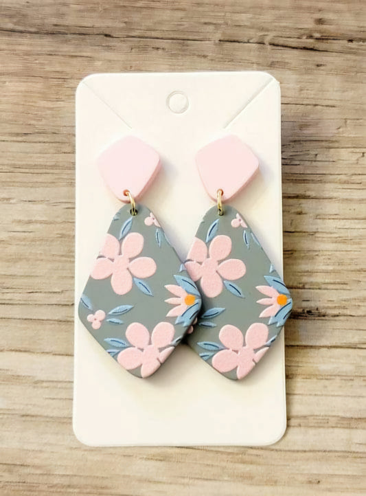 Grey Floral Earrings